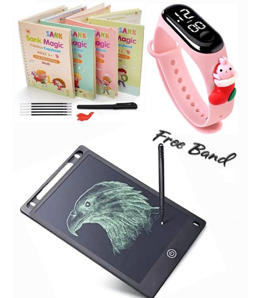     			Combo Of 3 Pack - Sank Magic Practice Copy book & LCD Writing Tablet slate & LED Taddy Band Watch Digitel Multicolor By Vinay Book Store