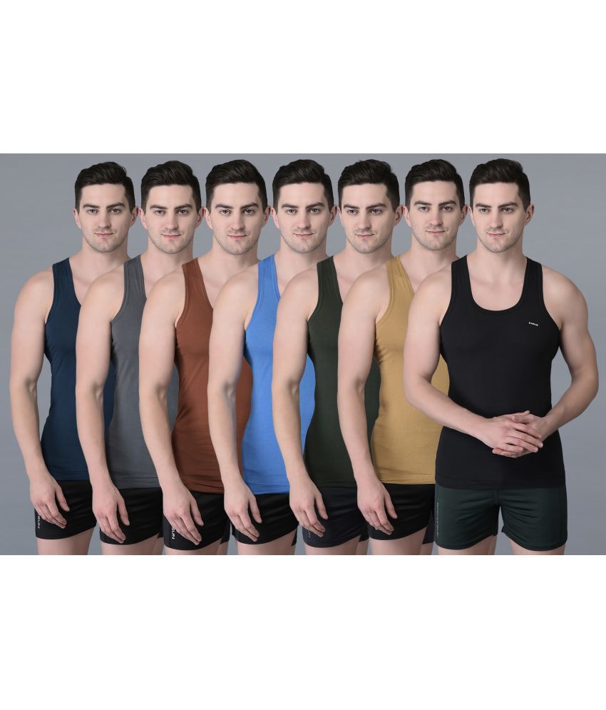     			Pack of 7 Dollar Bigboss Assorted Solid Cotton Blend Men Vest