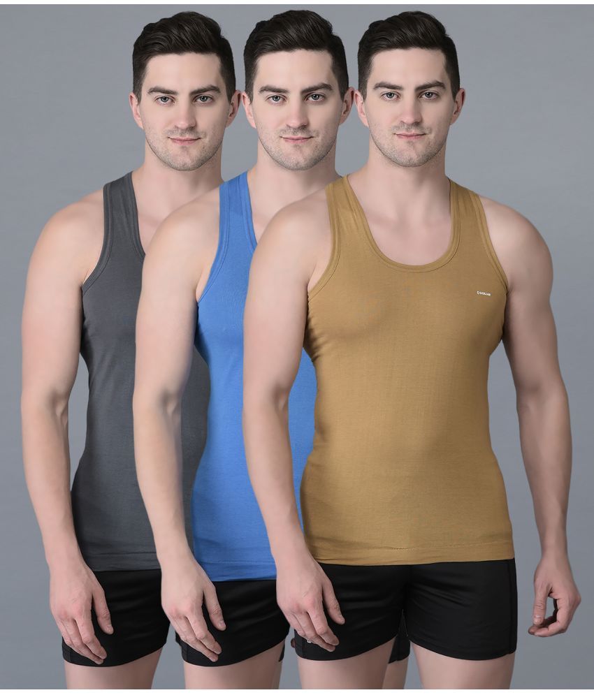     			Pack of 3 Dollar Bigboss Assorted Solid Cotton Blend Men Vest