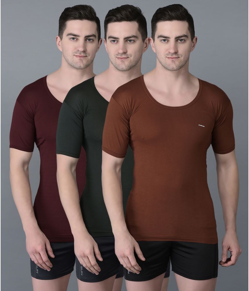     			Pack of 3 Dollar Bigboss Assorted Solid Cotton Blend Men Vest