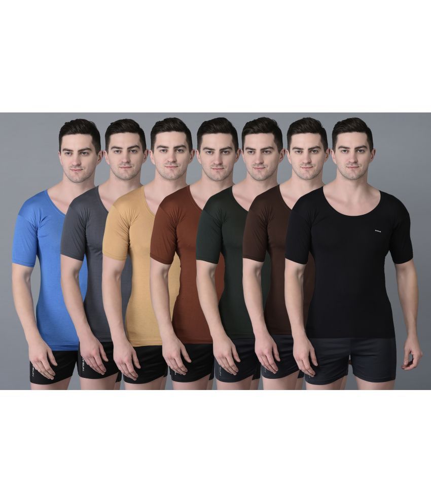     			Pack of 7 Dollar Bigboss Assorted Solid Cotton Blend Men Vest