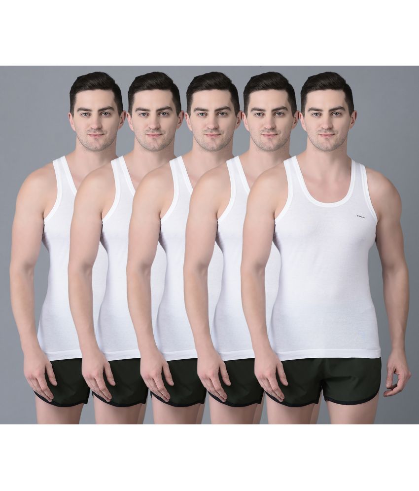     			Pack of 5 Dollar Bigboss White Solid Cotton Blend Men Vest