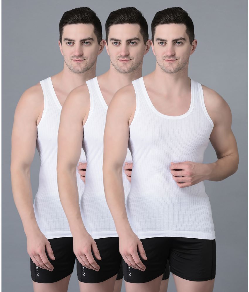     			Pack of 3 Dollar Bigboss White Solid Cotton Blend Men Vest