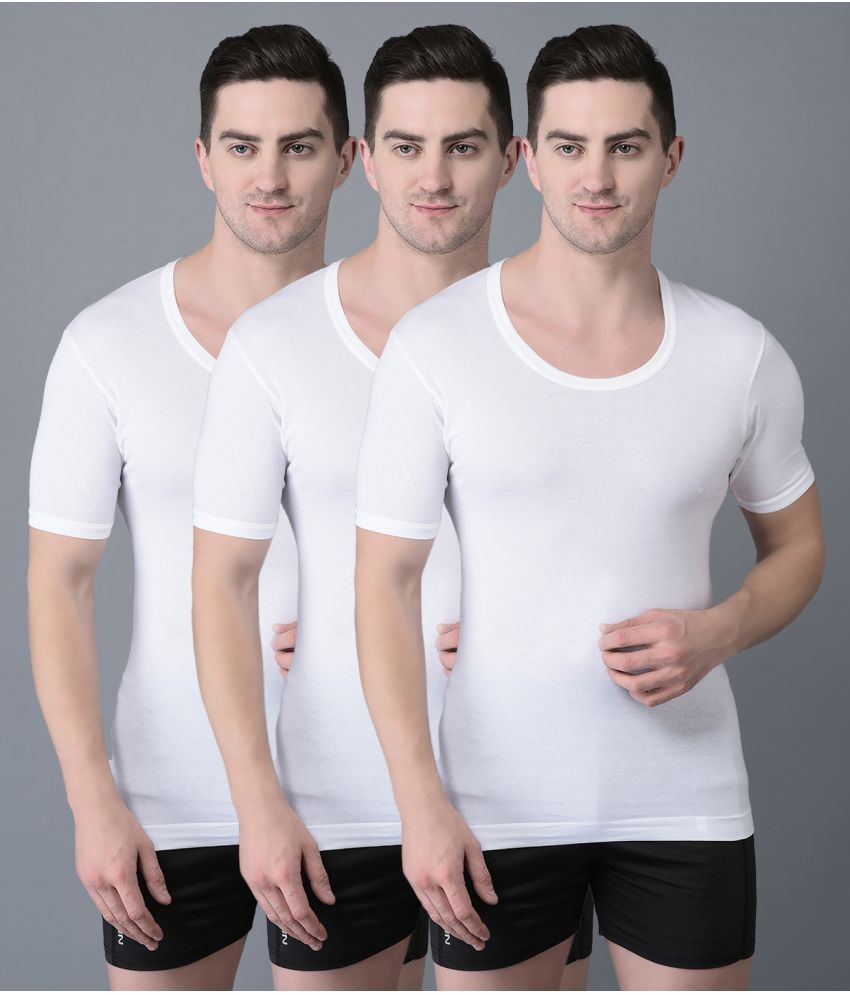     			Pack of 3 Dollar Bigboss White Solid Cotton Blend Men Vest