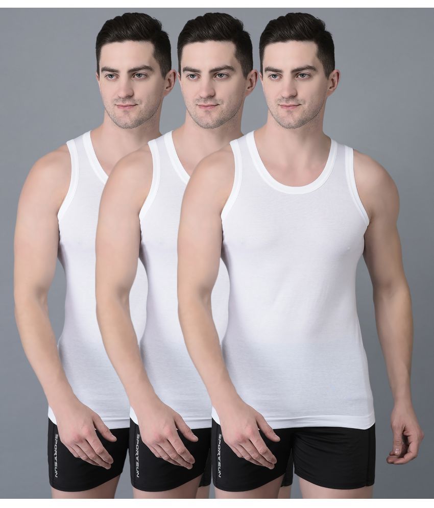     			Pack of 3 Dollar Bigboss White Solid Cotton Blend Men Vest