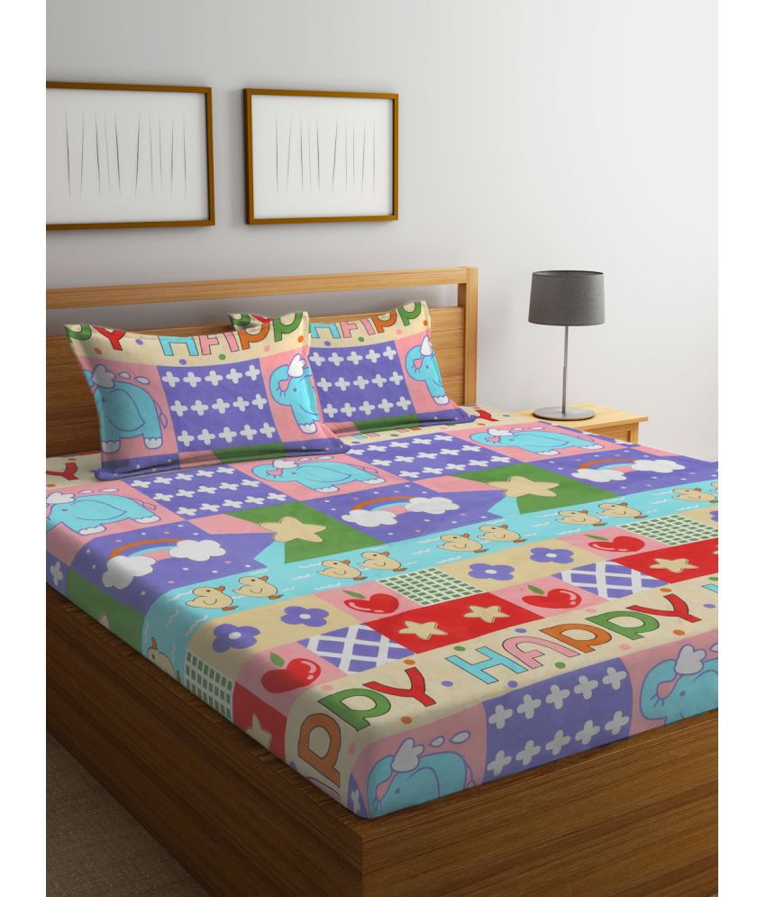     			FABINALIV Poly Cotton Animal 1 Double Bedsheet with 2 Pillow Covers - Multicolor