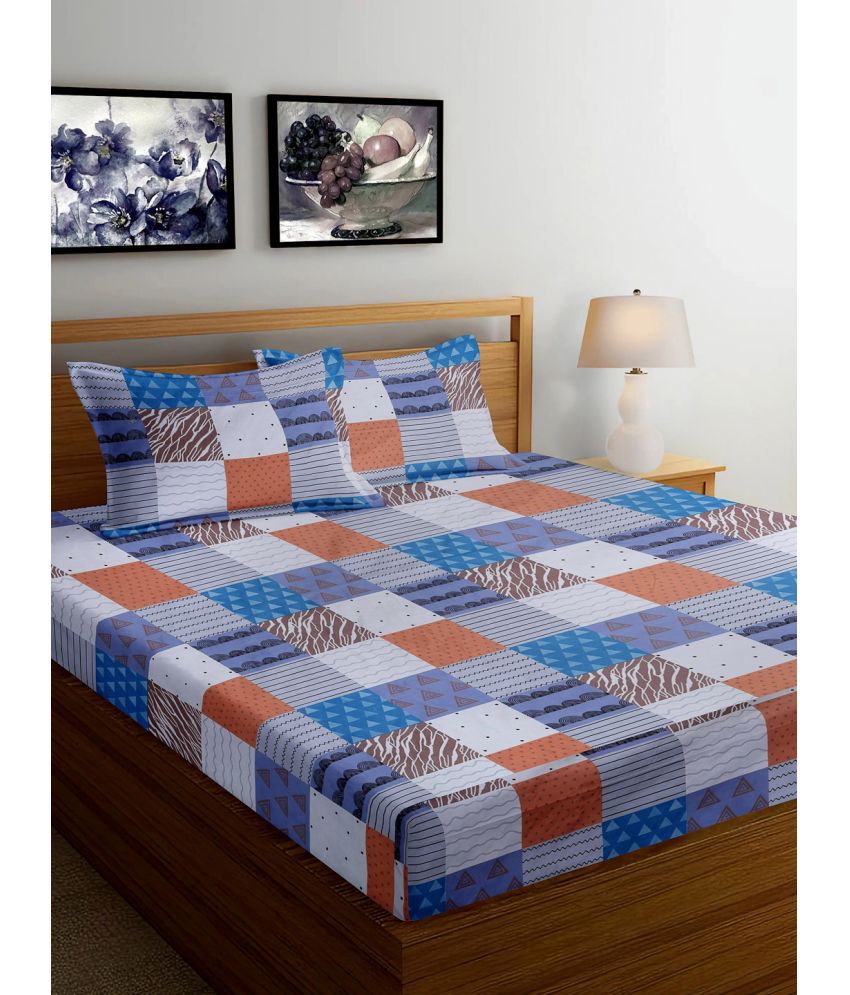     			FABINALIV Poly Cotton Geometric 1 Double Bedsheet with 2 Pillow Covers - Navy Blue