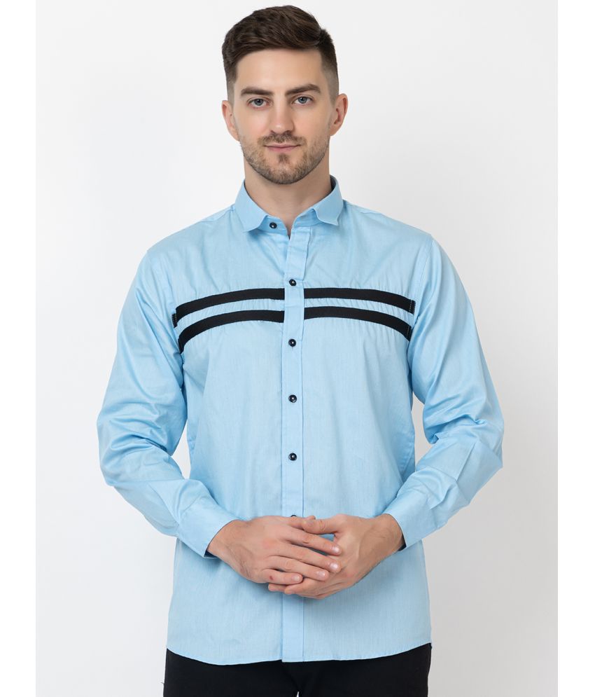     			FREKMAN 100% Cotton Regular Fit Striped Full Sleeves Men's Casual Shirt - Light Blue ( Pack of 1 )