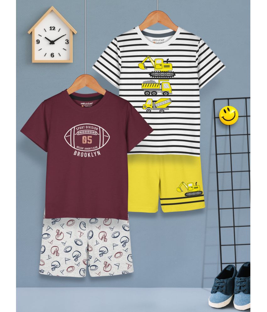     			HELLCAT Burgundy Cotton Blend Boys T-Shirt & Shorts ( Pack of 2 )