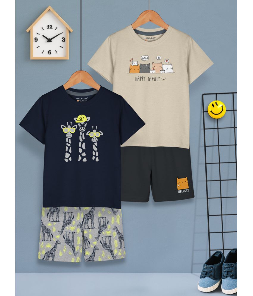     			HELLCAT Navy Cotton Blend Baby Boy T-Shirt & Shorts ( Pack of 2 )