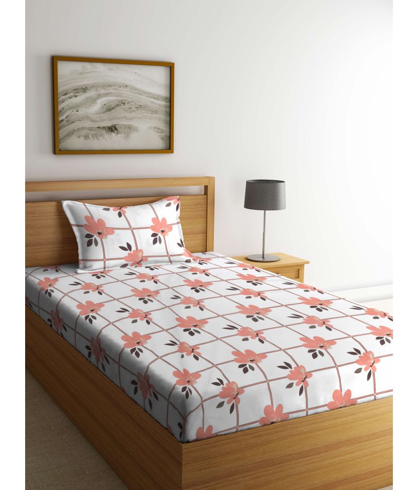     			Klotthe Poly Cotton Floral 1 Single Bedsheet with 1 Pillow Cover - Orange