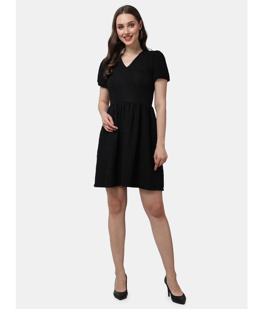     			POPWINGS Polyester Solid Knee Length Women's Fit & Flare Dress - Black ( Pack of 1 )