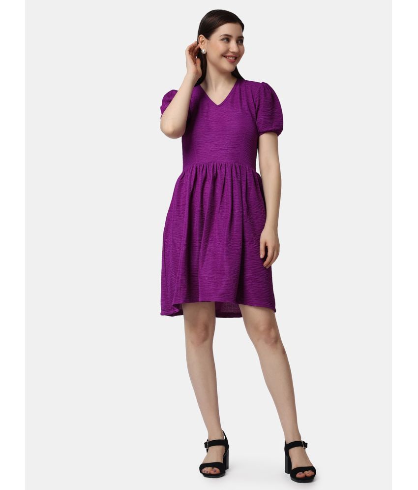     			POPWINGS Polyester Solid Knee Length Women's Fit & Flare Dress - Purple ( Pack of 1 )