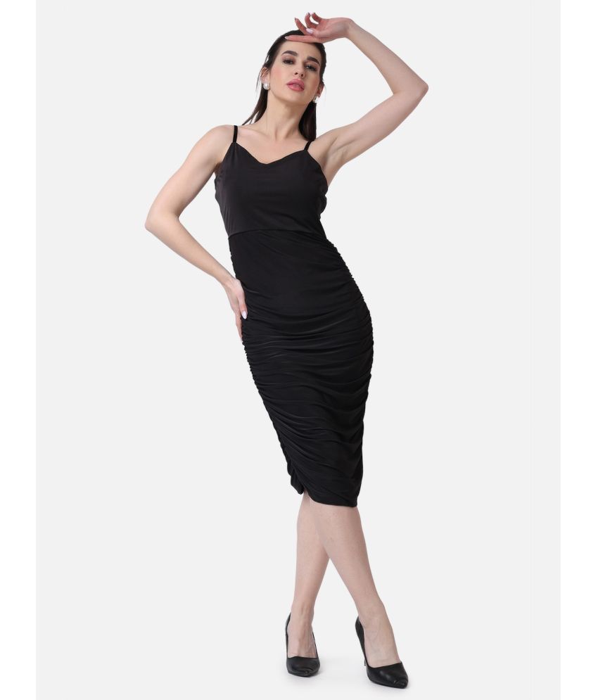     			POPWINGS Polyester Solid Midi Women's Bodycon Dress - Black ( Pack of 1 )