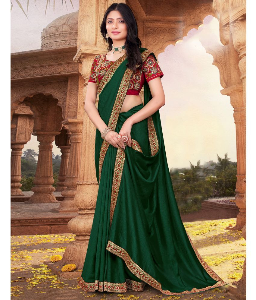     			Samah Art Silk Dyed Saree With Blouse Piece - Green ( Pack of 1 )