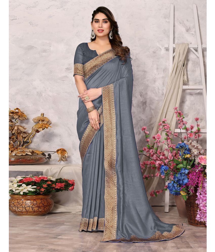     			Samah Art Silk Dyed Saree With Blouse Piece - Grey ( Pack of 1 )