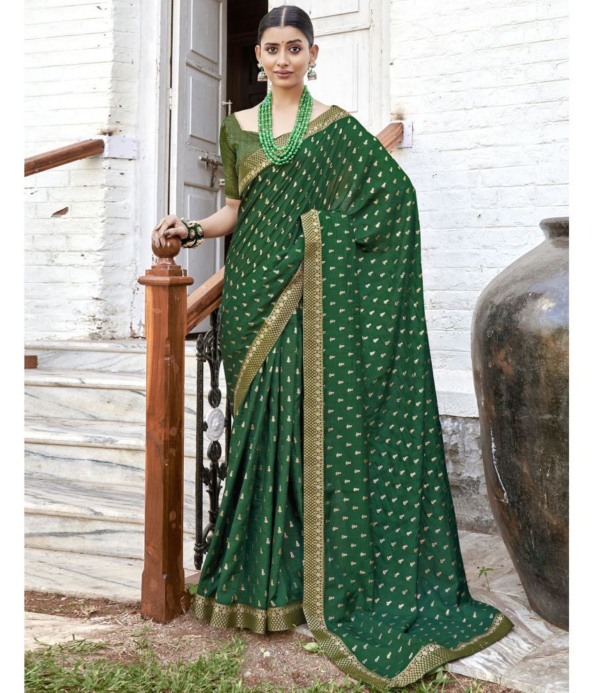     			Samah Art Silk Printed Saree With Blouse Piece - Green ( Pack of 1 )