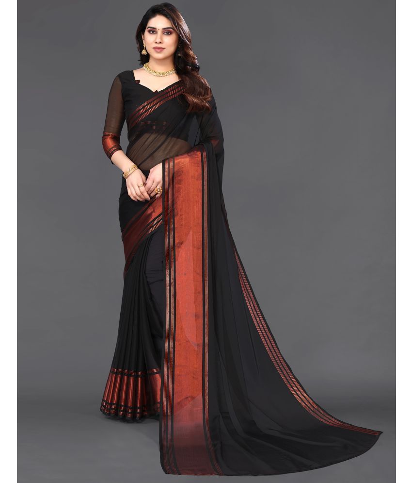     			Samah Chiffon Dyed Saree With Blouse Piece - Black ( Pack of 1 )