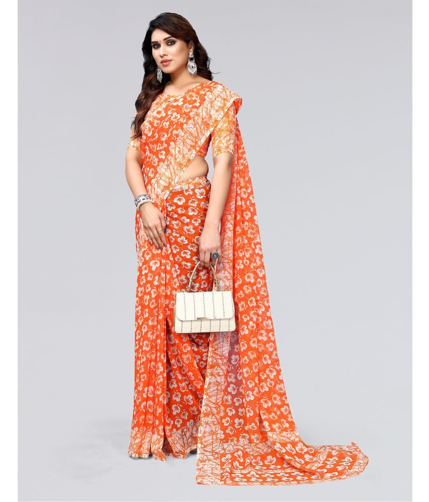     			Samah Chiffon Printed Saree With Blouse Piece - Orange ( Pack of 1 )