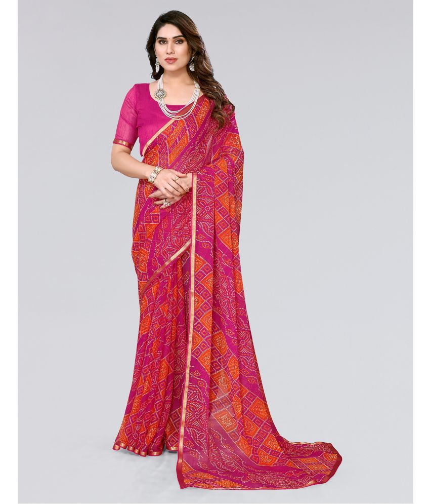     			Samah Chiffon Printed Saree With Blouse Piece - Pink ( Pack of 1 )