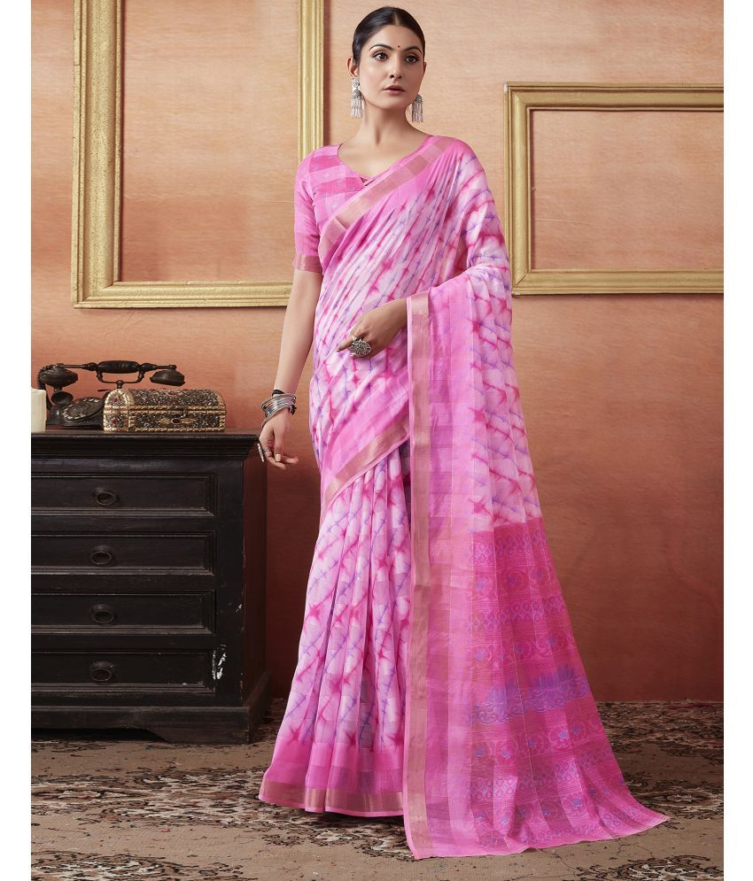     			Samah Cotton Blend Printed Saree With Blouse Piece - Pink ( Pack of 1 )