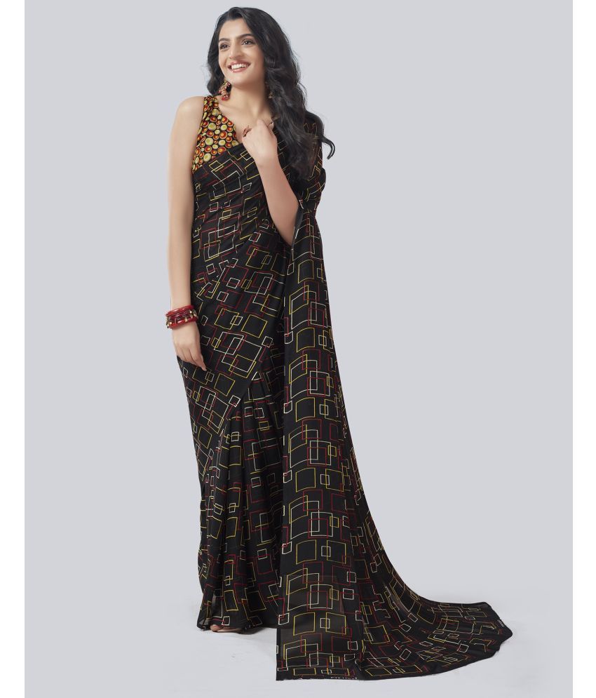     			Samah Georgette Printed Saree With Blouse Piece - Black ( Pack of 1 )