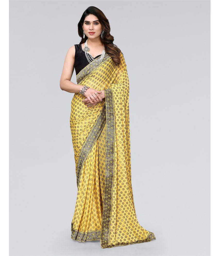     			Samah Lycra Printed Saree With Blouse Piece - Yellow ( Pack of 1 )