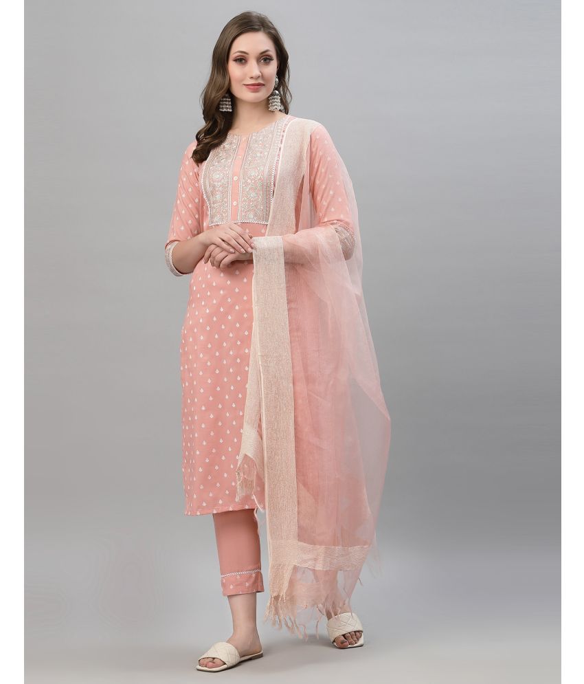     			Skylee Chiffon Embroidered Kurti With Pants Women's Stitched Salwar Suit - Peach ( Pack of 1 )
