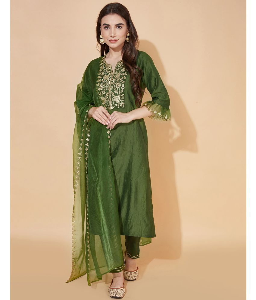     			Skylee Chiffon Embroidered Kurti With Pants Women's Stitched Salwar Suit - Green ( Pack of 1 )