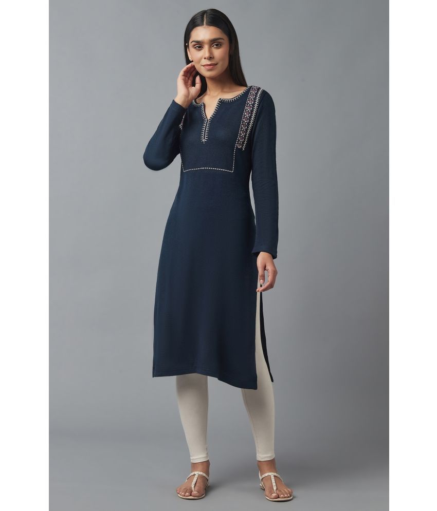     			W Acrylic Solid Straight Women's Kurti - Blue ( Pack of 1 )