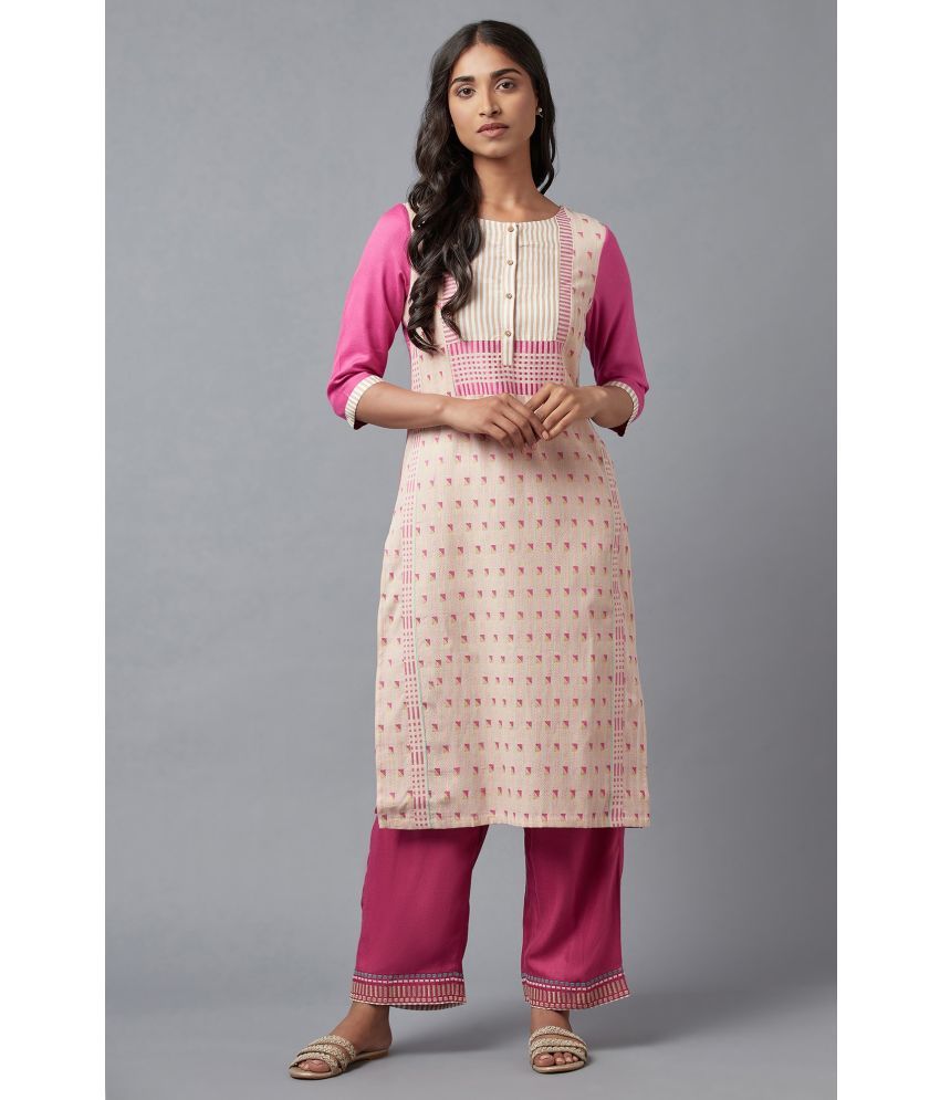     			W Cotton Blend Printed Straight Women's Kurti - Pink ( Pack of 1 )