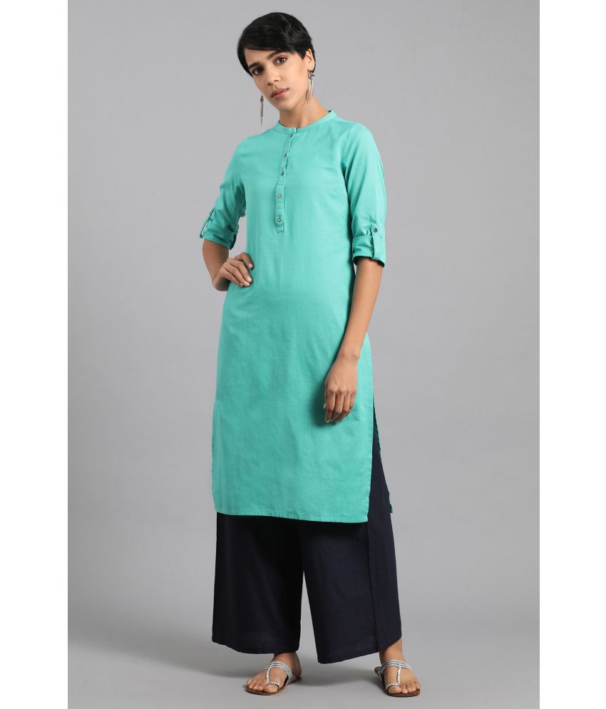     			W Cotton Blend Solid Straight Women's Kurti - Blue ( Pack of 1 )