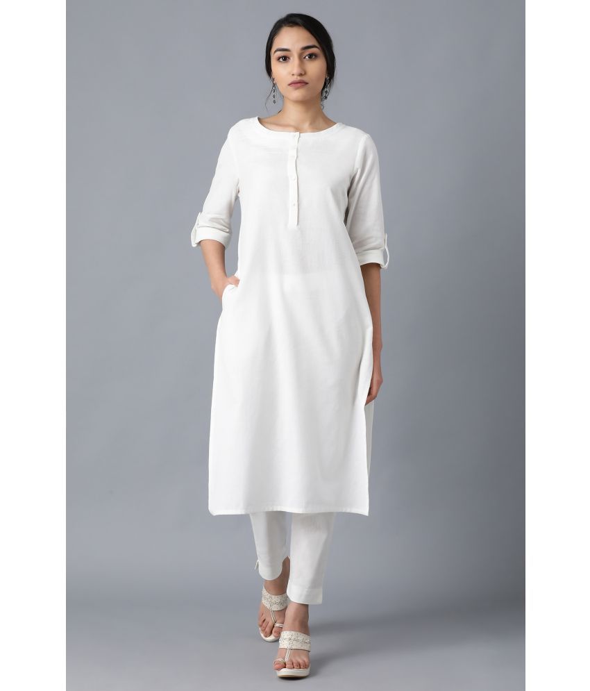     			W Cotton Blend Solid Straight Women's Kurti - White ( Pack of 1 )