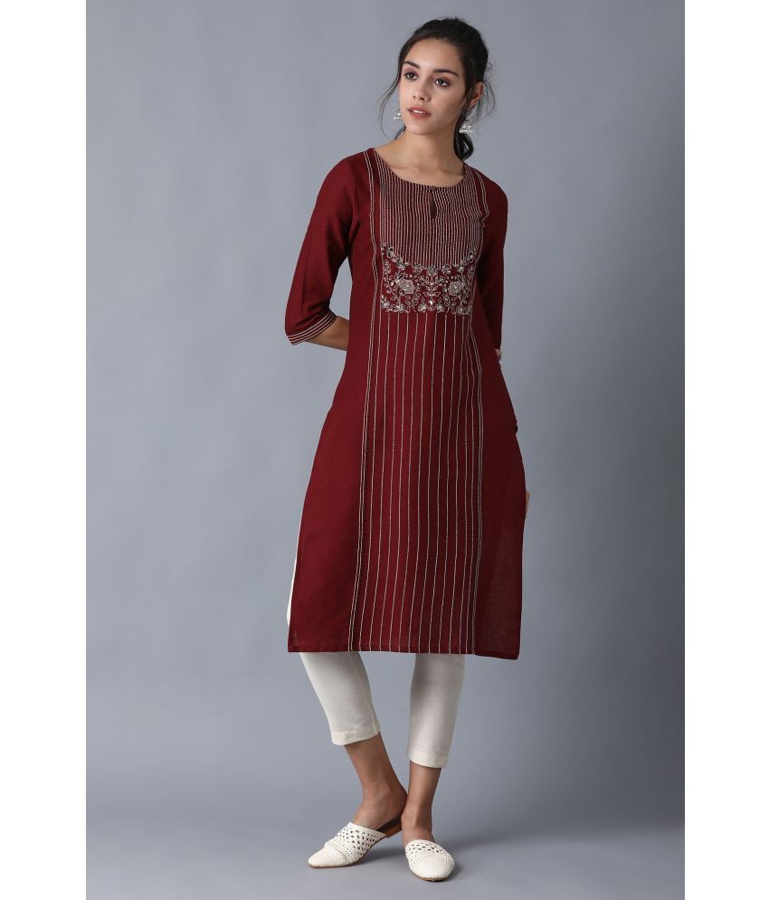     			W Cotton Blend Striped Straight Women's Kurti - Maroon ( Pack of 1 )