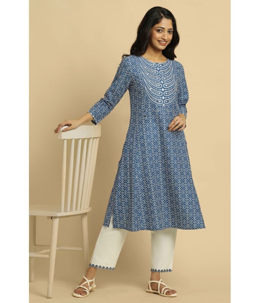     			W Cotton  Printed A-line Women's Kurti - Blue ( Pack of 1 )