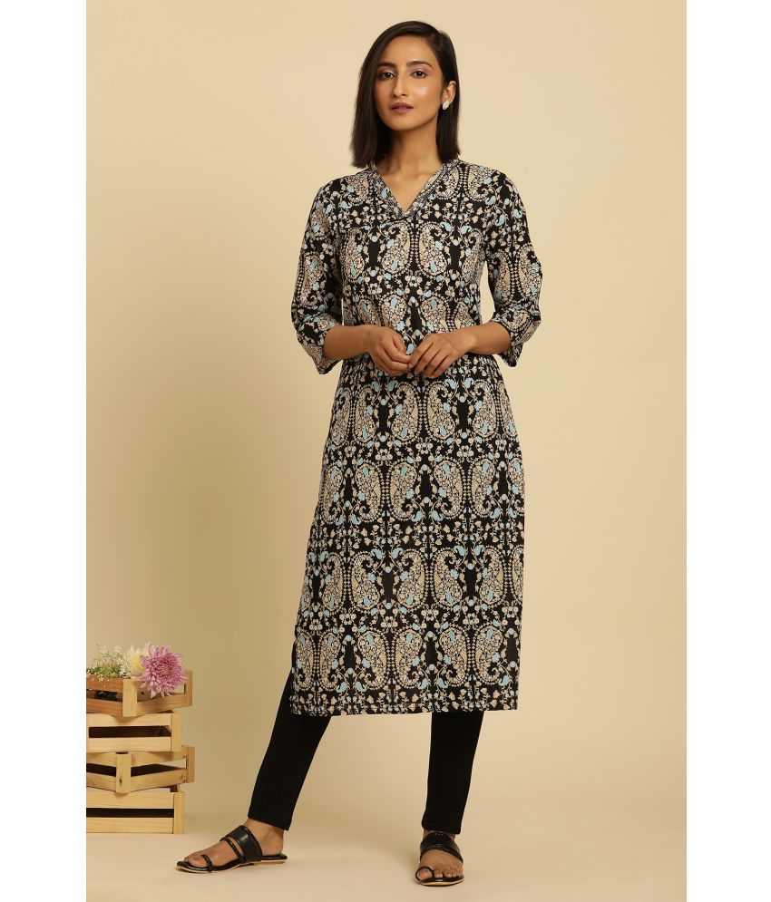     			W Cotton  Printed Straight Women's Kurti - Black ( Pack of 1 )