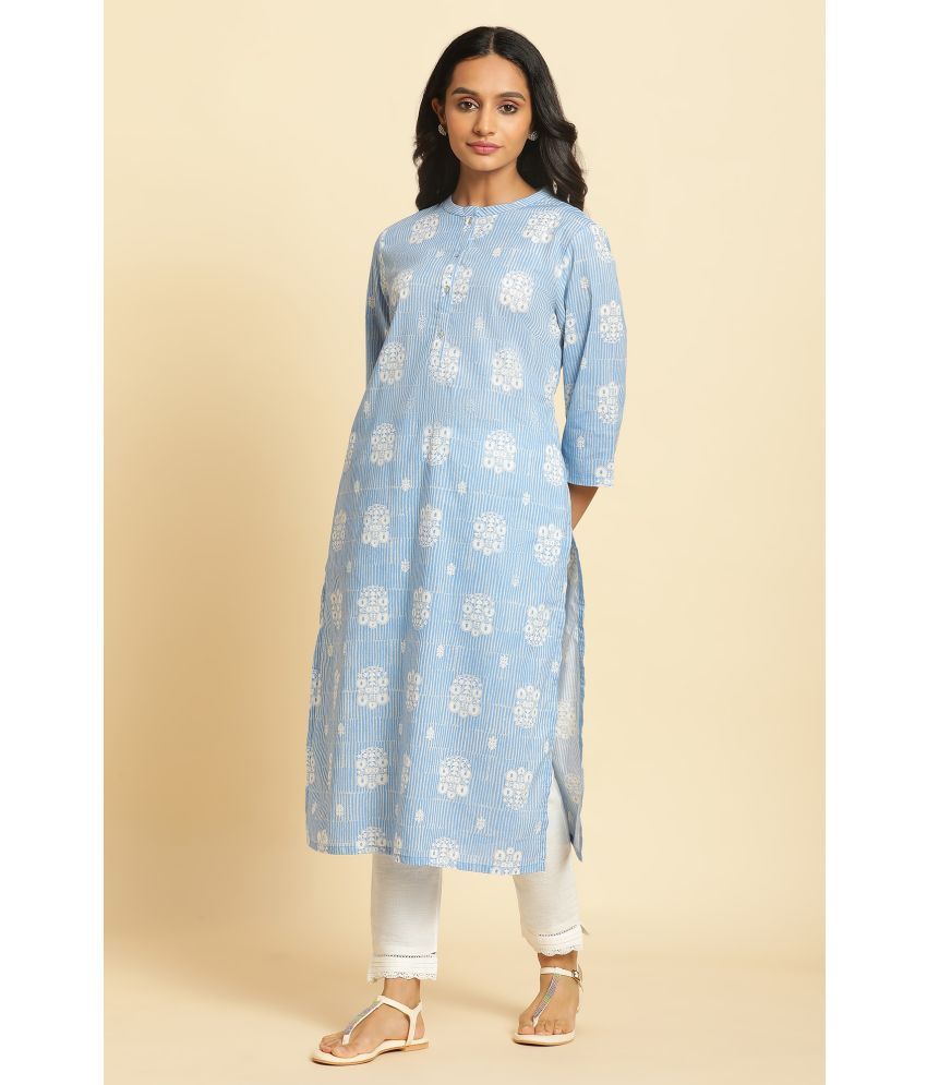     			W Cotton Printed Straight Women's Kurti - Blue ( Pack of 1 )