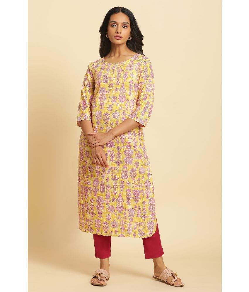     			W Cotton Printed Straight Women's Kurti - Yellow ( Pack of 1 )