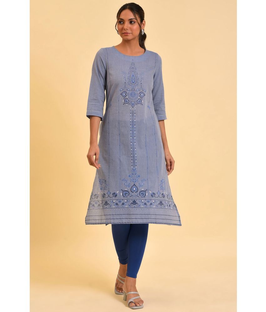     			W Cotton Printed Straight Women's Kurti - Blue ( Pack of 1 )