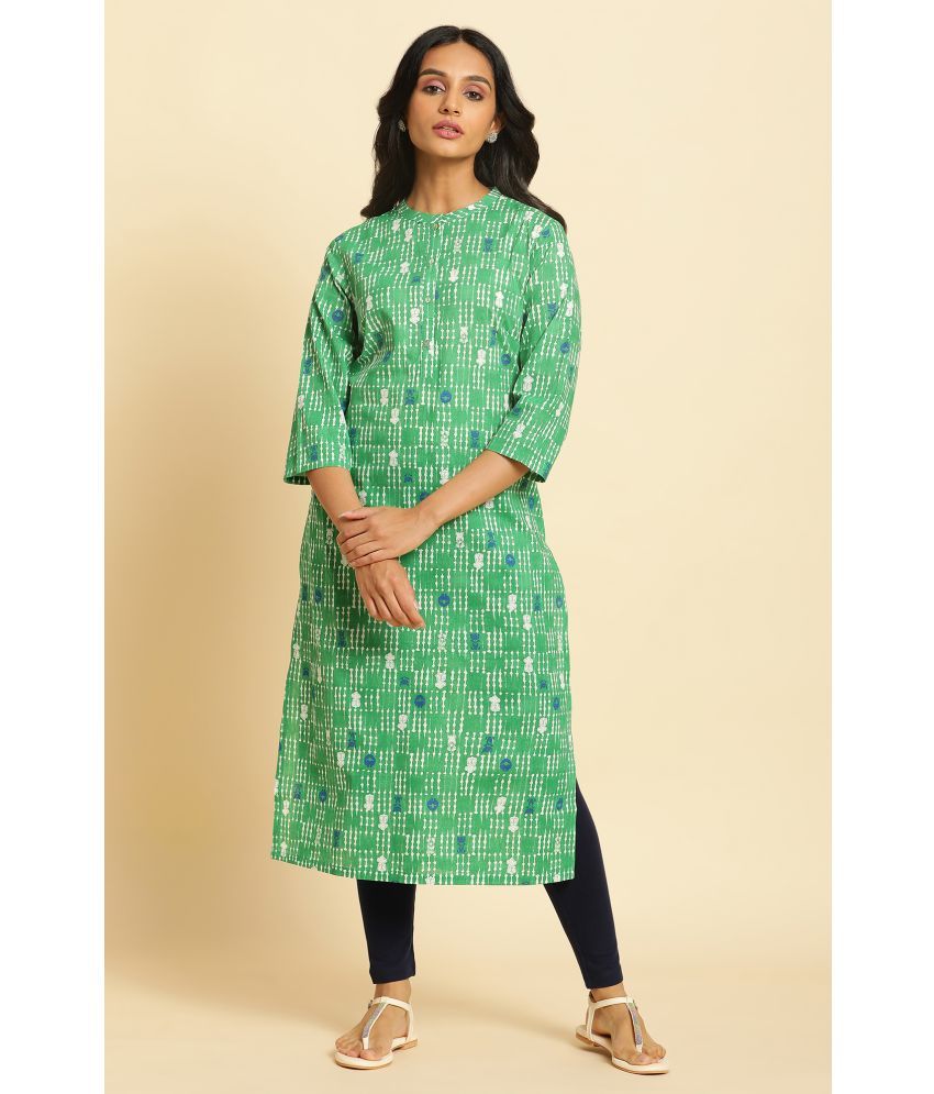     			W Cotton Printed Straight Women's Kurti - Green ( Pack of 1 )