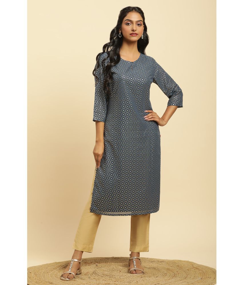     			W Polyester Printed Straight Women's Kurti - Blue ( Pack of 1 )