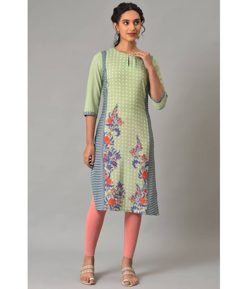     			W Polyester Printed Straight Women's Kurti - Green ( Pack of 1 )