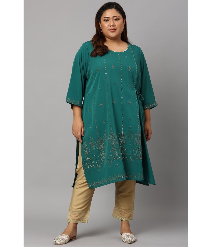     			W Polyester Printed Straight Women's Kurti - Green ( Pack of 1 )