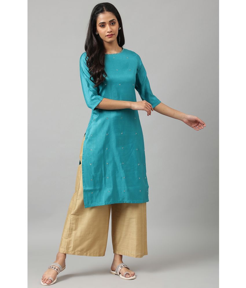     			W Polyester Solid Straight Women's Kurti - Teal ( Pack of 1 )