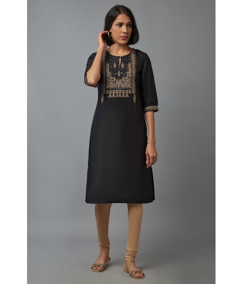     			W Polyester Solid Straight Women's Kurti - Black ( Pack of 1 )