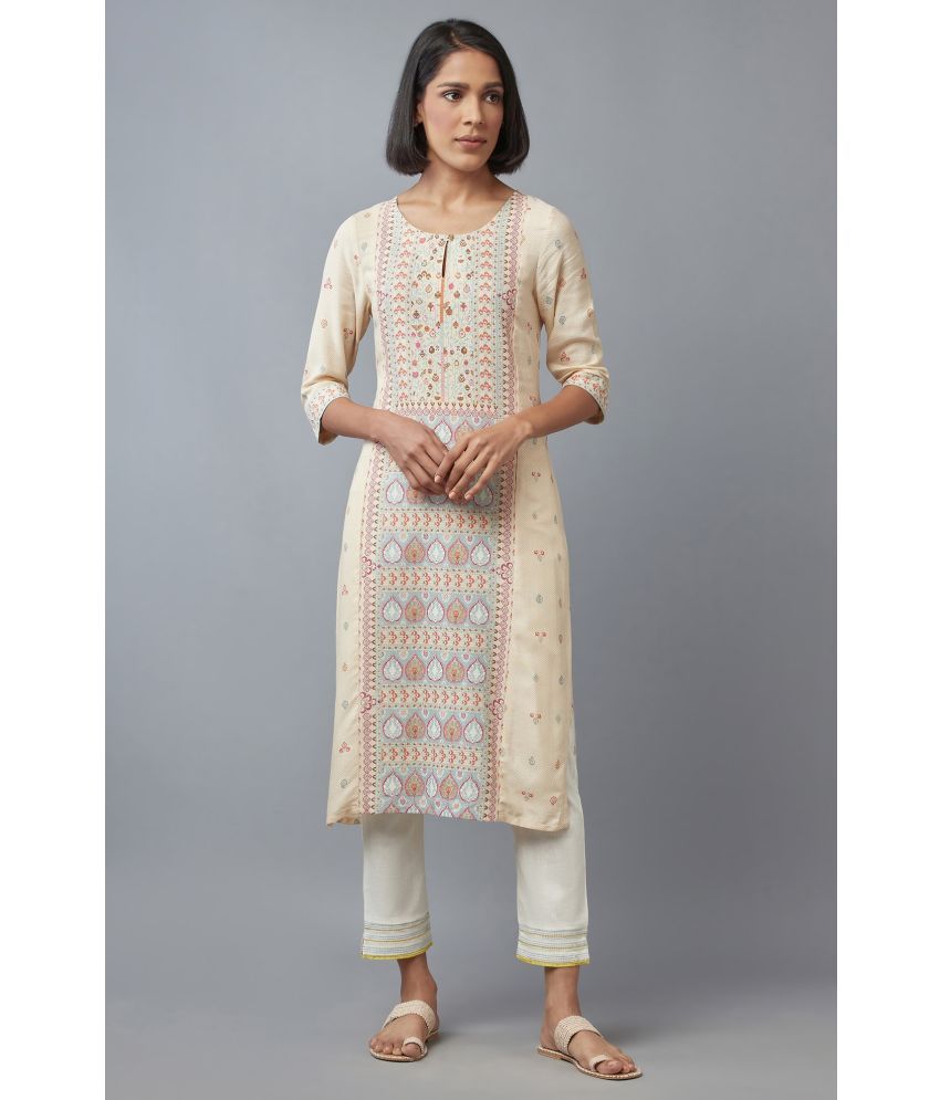     			W Rayon Printed Straight Women's Kurti - White ( Pack of 1 )