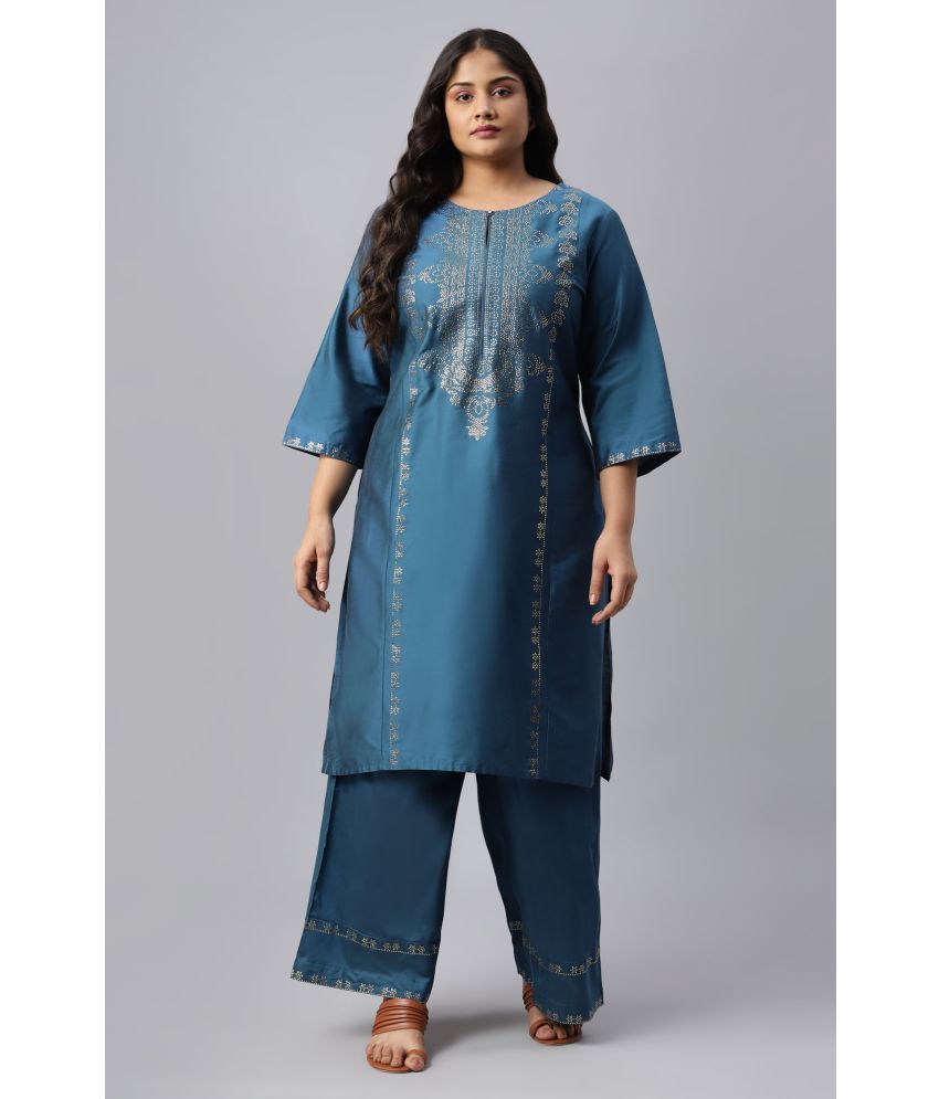     			W Viscose Blend Printed Straight Women's Kurti - Blue ( Pack of 1 )