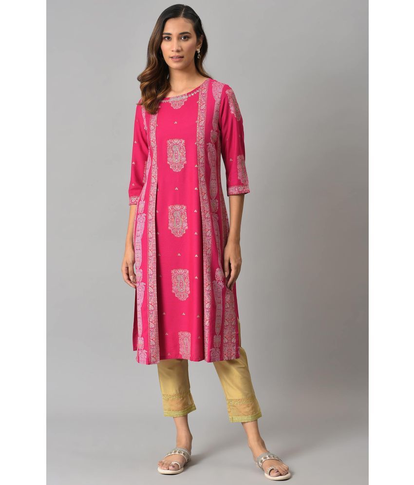     			W Viscose Printed Straight Women's Kurti - Pink ( Pack of 1 )