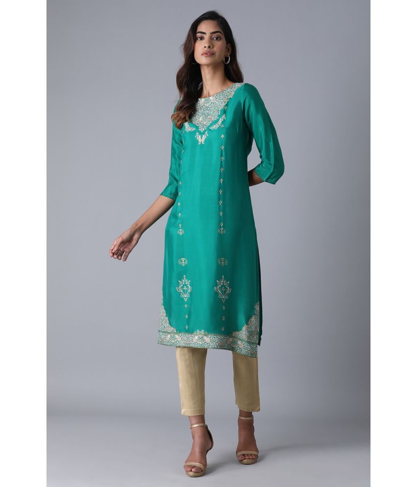     			W Viscose Printed Straight Women's Kurti - Green ( Pack of 1 )