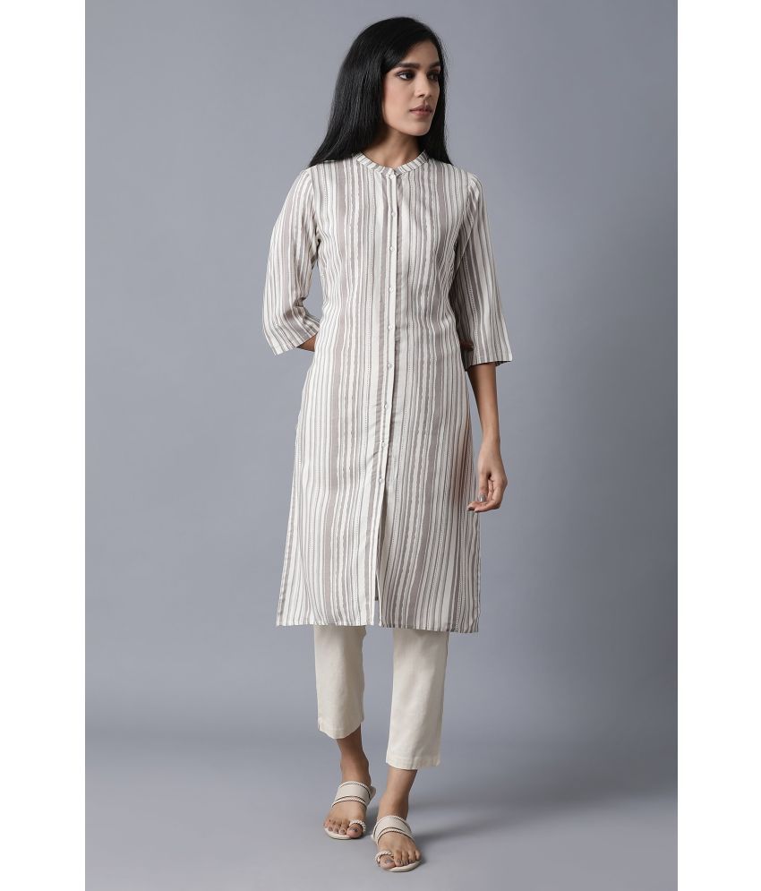     			W Viscose Striped Straight Women's Kurti - White ( Pack of 1 )